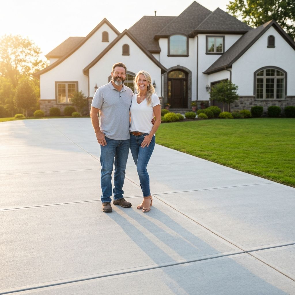 Happy homeowner with new driveway